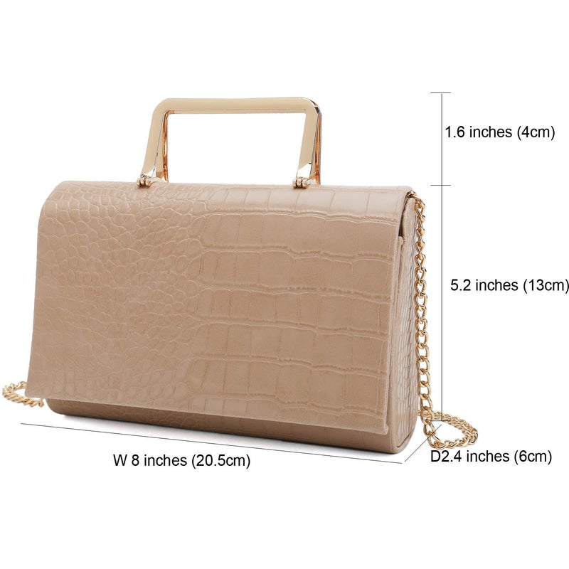 CHARMING TAILOR Small Crocodile Print Clutch Bag PU Alligator Handbag Womenâ€™s Clutch Purse (Nude) - Image 4